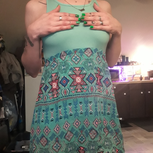 Teal tribal halter flowly dress - Picture 5 of 9